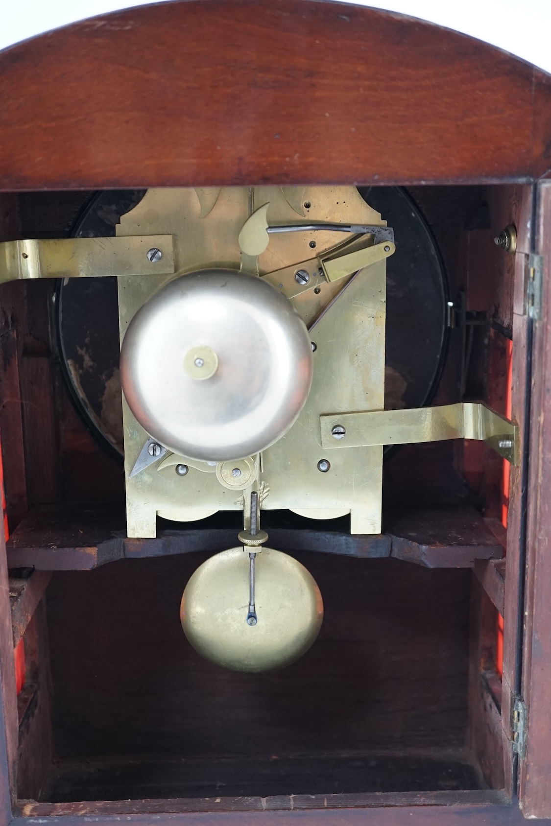 Hair, Gt Russell St. Borough - a Regency brass strung mahogany eight day bracket clock, with painted Roman dial and brass ring handles, unsigned twin fusee movement with anchor escapement, 30cm wide, 17cm deep, 43cm high